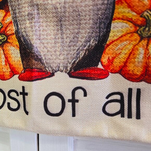 NEW "I LOVE FALL MOST OF ALL" FLORAL GNOME POLYESTER LINEN PILLOW COVER 18" - Picture 8 of 9